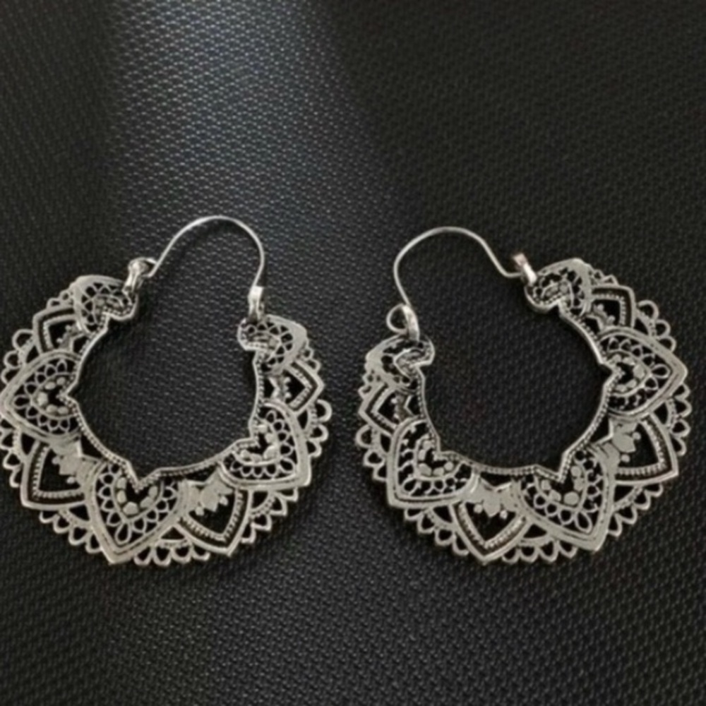 Silver Filigree Hoop Earrings - Eastern Style Women's Jewelry